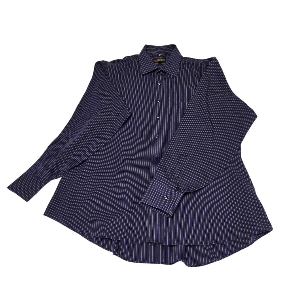 Donald Trump Men's Dress Shirt Size 18 36/37 Blue Pinstripe